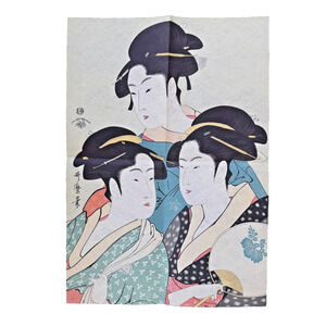 Vintage Japanese Art Print Three Geisha Women Ukiyo-e Style 18.5x26.5 Folded